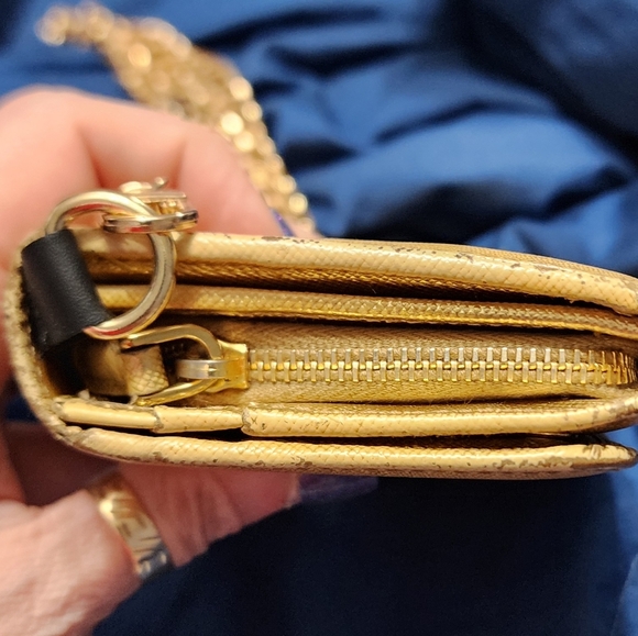 Prada Saffiano double snap metallic gold EUC wallet with Chain and chain insert - Picture 6 of 8